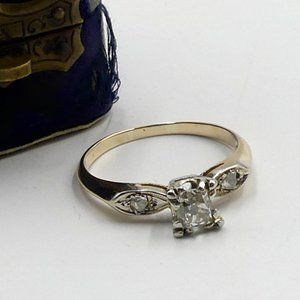 Antique Edwardian 14k gold & rose cut engagement d